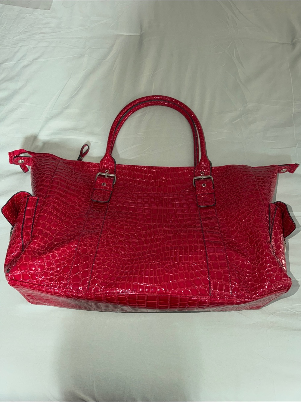 Patent leather Red Croc-Embossed Women's Tote Bag